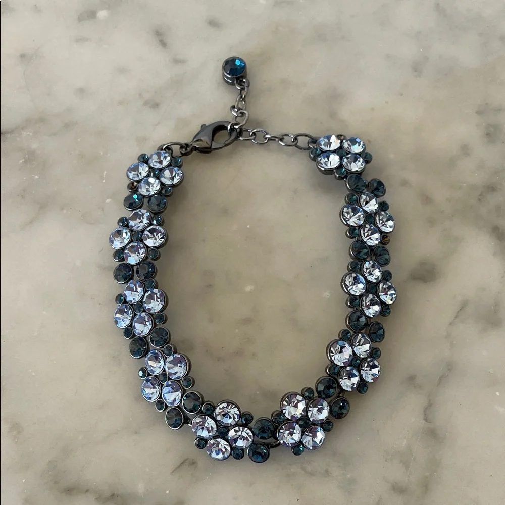 GIVENCHY Blue Sapphire & Topaz Rhinesone Tennis Bracelet & Dangle Earring Set